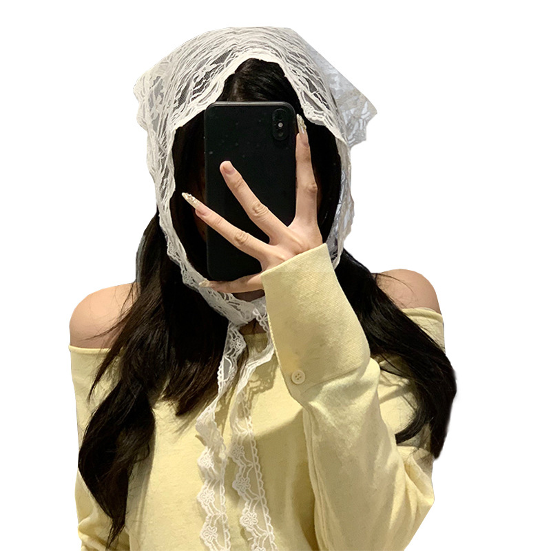 Turbante de mujer estilo pastoral primavera y verano nuevo estilo francés bufandas de encaje triangulares turbante de mujer bufandas de cabello bufandas de seda al por mayor