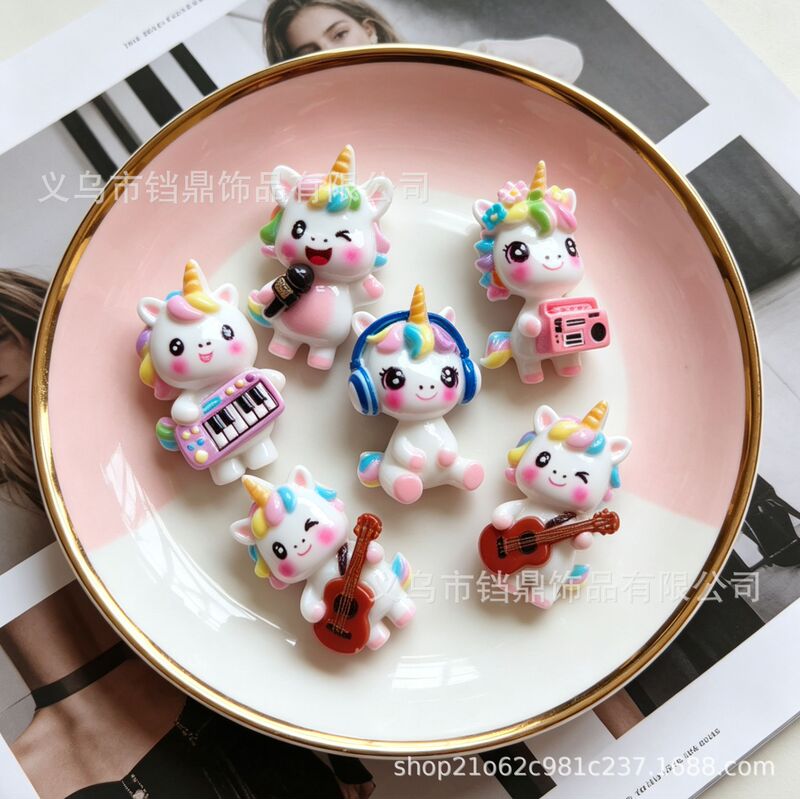 Cartoon DIY resin accessories, musical unicorn, cream-colored glue, hair clips, phone cases, shoe charms, keychains, pendants Cartoon DIY resin accessories, musical unicorn, cream-colored glue, hair clips, phone cases, shoe charms, keychains, pendants