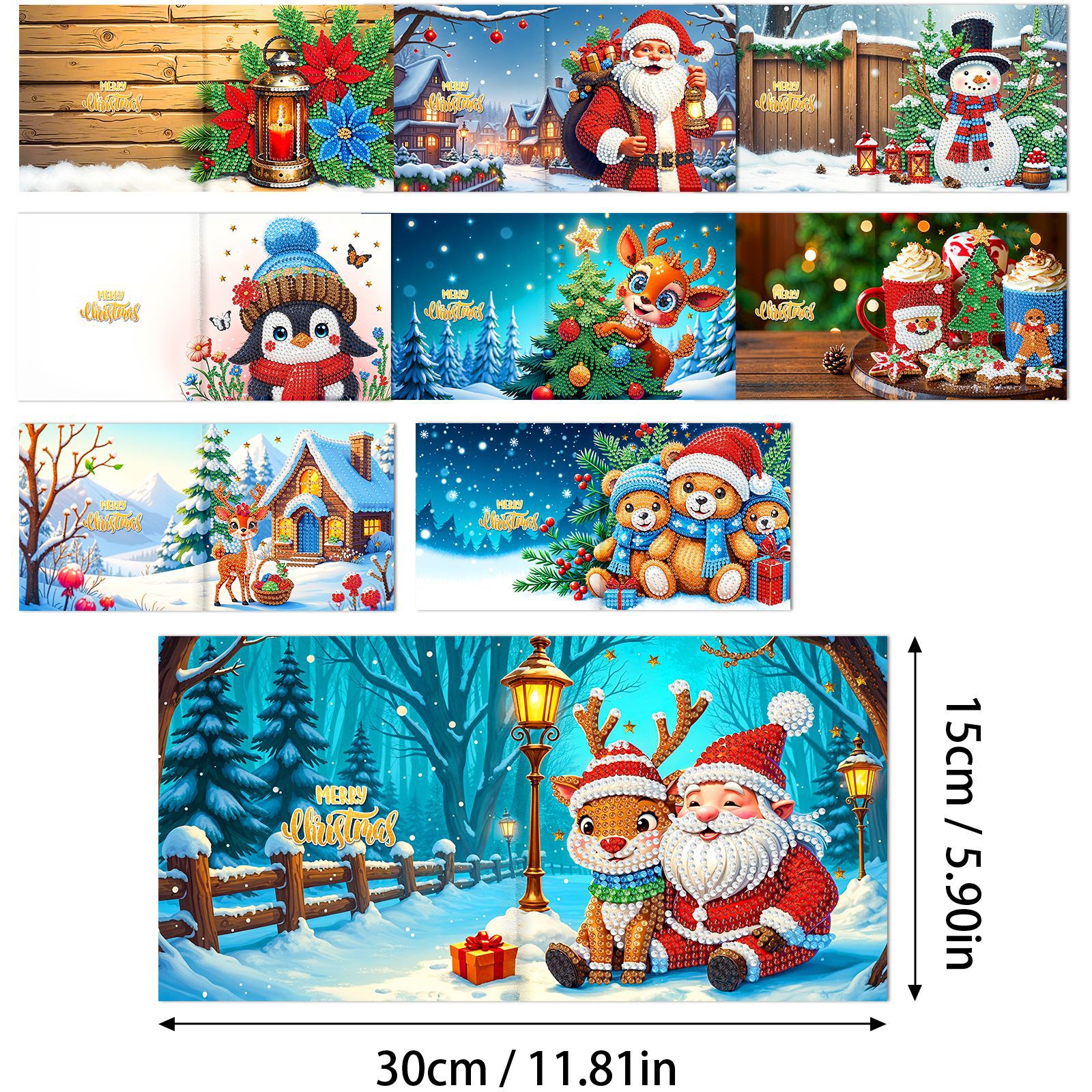 Explosiones transfronterizas de Navidad multiserie de tarjetas de felicitación puntuales hechas a mano 9 conjuntos de sobre de diamante 6 conjuntos de dibujos animados
