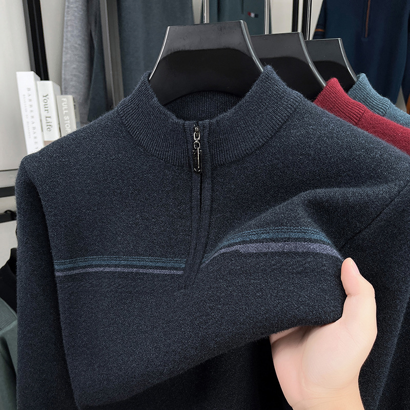 Winter Half-Zip Knitwear for Men, Warm and Thickeneded, Middle-Aged and Elderly Dad's Wear, Inner Layering Knitwear for 40-50-60 Years Old