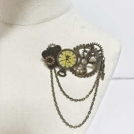 跨境货源复古蒸汽朋克风时钟齿轮 链条机械胸针 胸饰