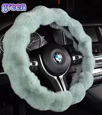 Winter Warm Handle Cover — Steering wheel cover - bubble-velvet-matcha-green-36-38cm-roundd-type