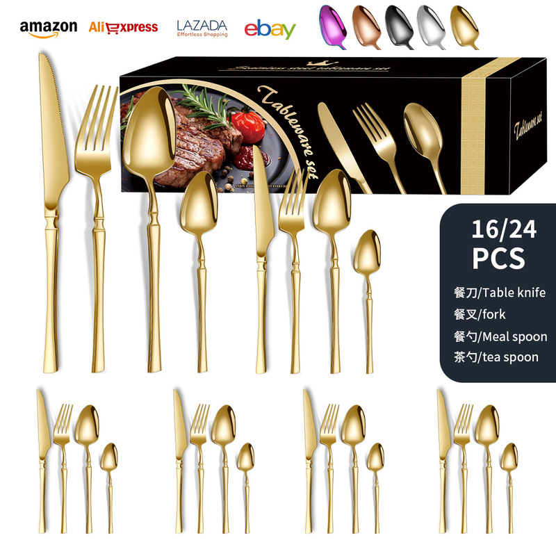 Cross-Border Stainless Steel Western Tableware 24-Piece Set Small Waist Tableware Knife, Fork and Spoon Steak Knife and Fork 6-Person Gift Box Set Cross-Border Stainless Steel Western Tableware 24-Piece Set Small Waist Tableware Knife, Fork and Spoon Steak Knife and Fork 6-Person Gift Box Set