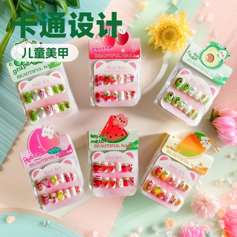 Children Aged 6 Years Old, Students, Children's Fake Nails, Jelly Glue Manicure, Little Girls Wearing Nail Patches, Female Fruit-Themed