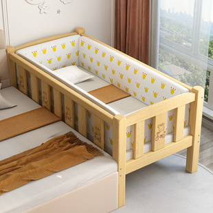Children's Spliced ​​Bed Widened Crib for Boys and Girls Solid Wood Large Bed with Guardrail Baby Bedside Single Bed Wholesale