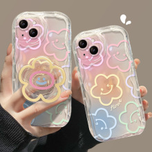 适用苹果16手机壳女iphone15promax透明12笑脸花朵支架11/14/13