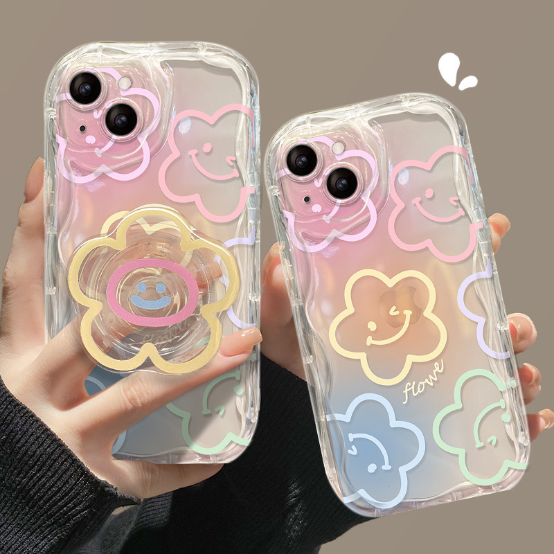 For Apple 16 mobile phone case female iphone15promax transparent 12 smiling face flower bracket 11/14/13 For Apple 16 mobile phone case female iphone15promax transparent 12 smiling face flower bracket 11/14/13