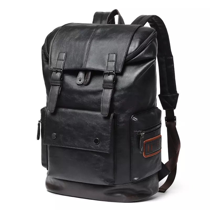 Trendy Korean Men's PU Leather Backpack...