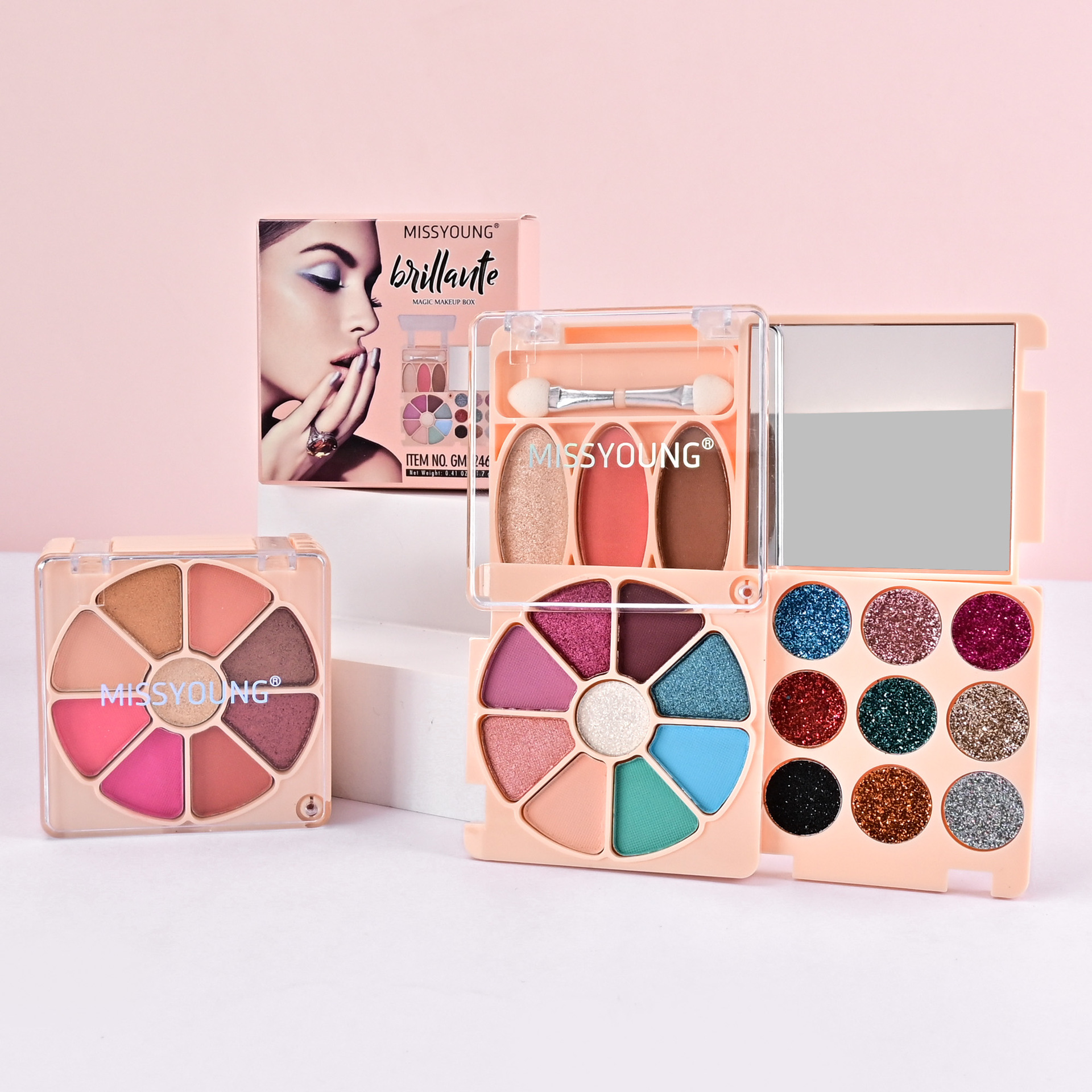 MISS YOUNG's new 21-color eyeshadow palette set, cross-border makeup gift set of Eyeshadow, Blush and glitter undefined