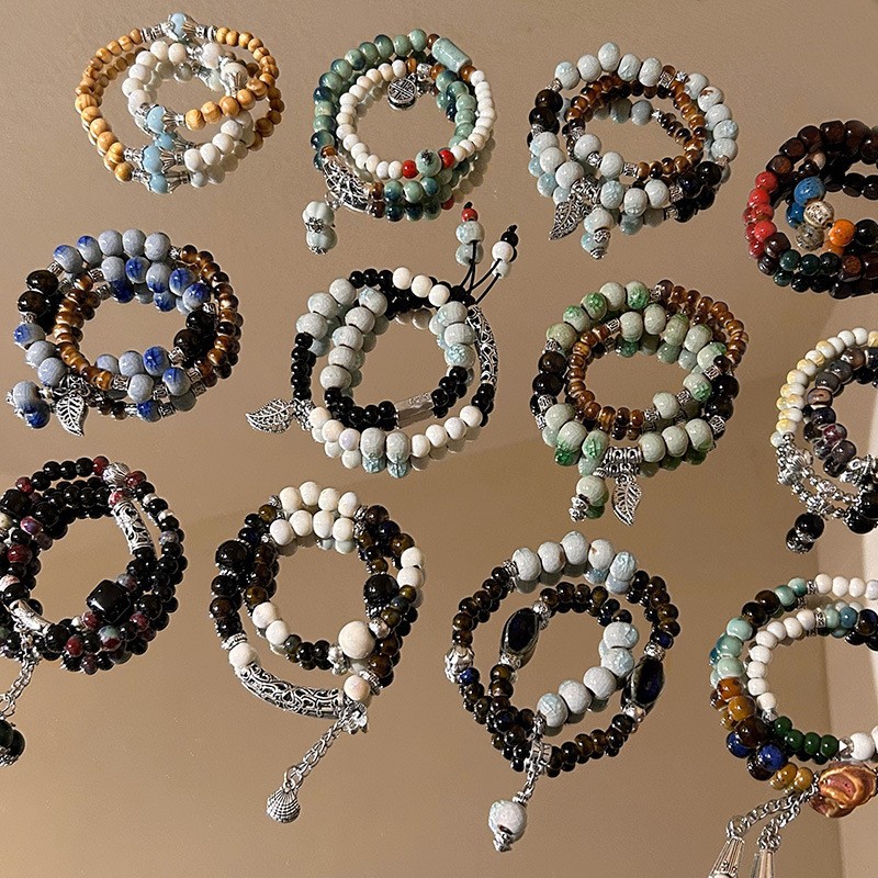 景德镇双圈陶瓷串珠手链新中式禅意国风手串古风高级感弹力绳手饰