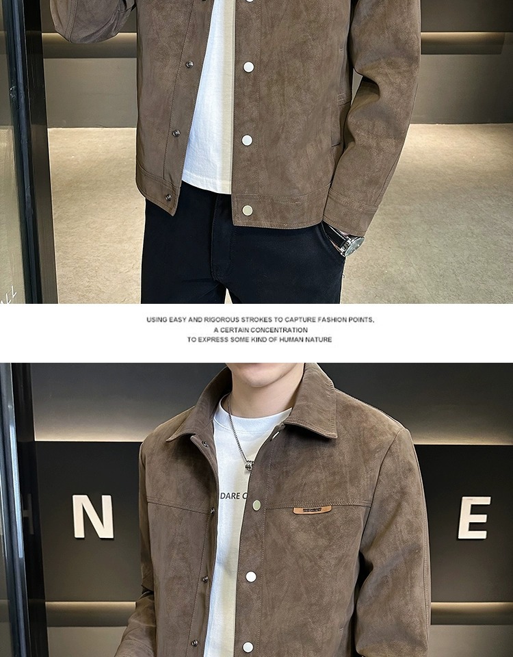 Men's Suede Jacket Turn-down Collar Casual Versatile Coat_voghion.com
