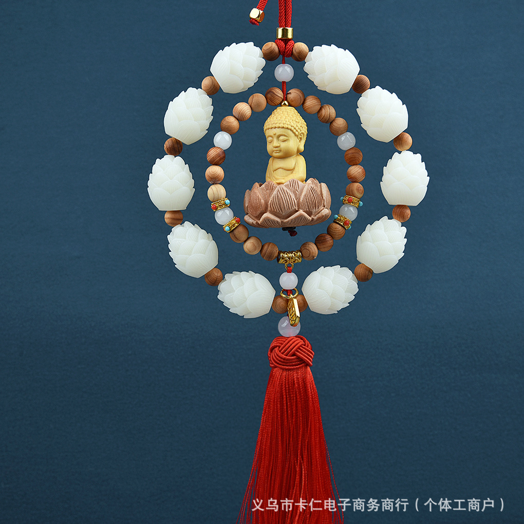 Car hanging — Mu Ding Yao Temple Style Bodhi - double-ring-small-buddha-arborvitae-red
