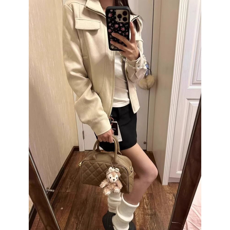 美式复古高领夹克短外套女秋秋季机车服修身显瘦长袖开衫上衣服