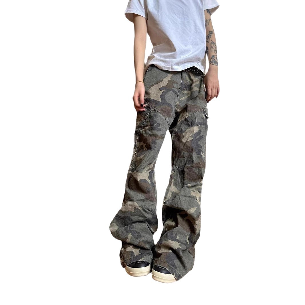 Washed Vintage Camouflage Jeans For Men, American High Street Style, Loose Straight Leg, Wide-Leg Cargo Pants With A_mkmklike.com