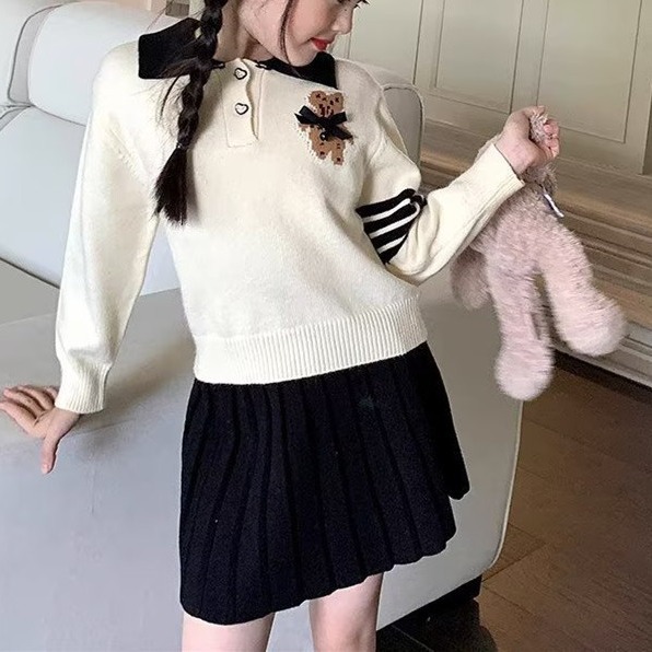 女童针织套装2023秋季新款韩版儿童毛衣学院风百褶两件套裙套装潮