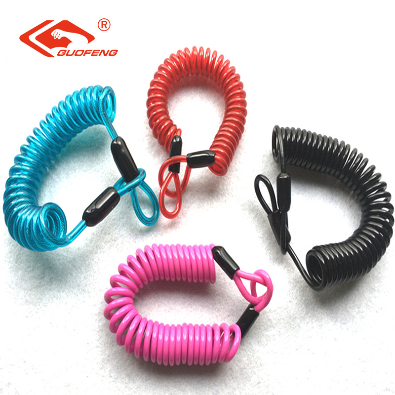 Cuerdas de alambre de acero de resorte recubierto de pegamento casco cuerda antirrobo cuerda de recordatorio de motocicleta cuerda de alambre de acero de resorte telescópica cuerda perdida