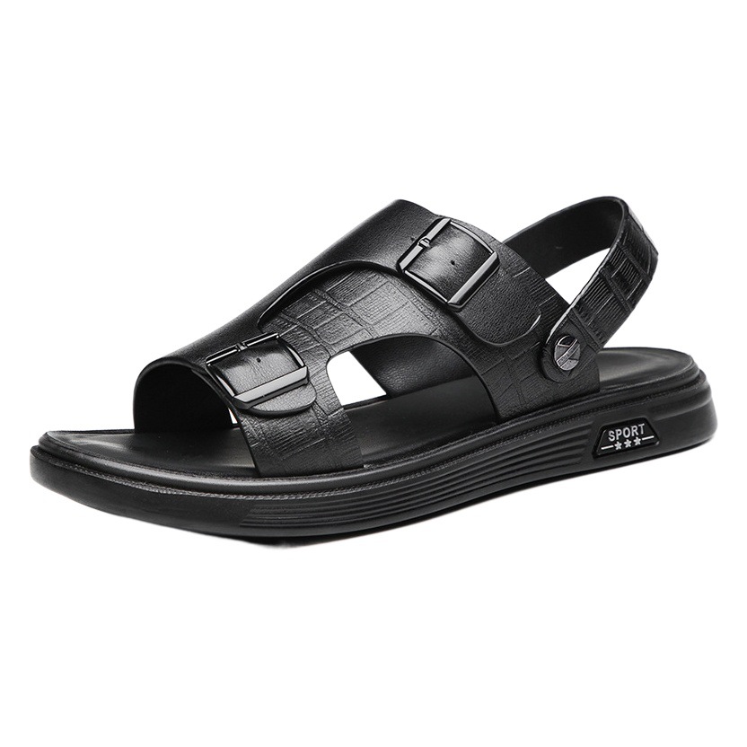 Zapatos de playa de piel de vaca de primera capa para hombre, sandalias para exteriores, zapatos transpirables con punta abierta de cuero genuino informales a la moda para hombre, nuevo estilo de verano