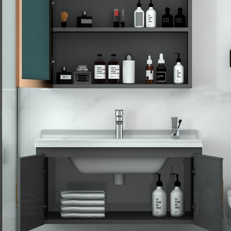 Rock Placa de aleación de aluminio de espacio gabinete de baño combinación de baño lavabo gabinete mesa de lavado espejo Gabinete integrado lavabo gabinete