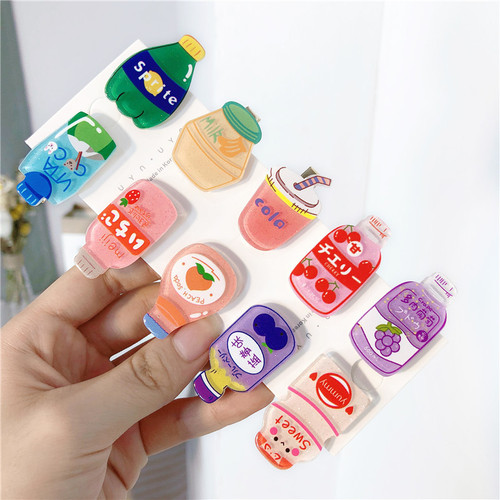 Ins Cute Girl Heart Milk Tea Beverage Bottle Hairpin Student Sweet Bangs Juice Hairpin Baby Cartoon Hair Accessories