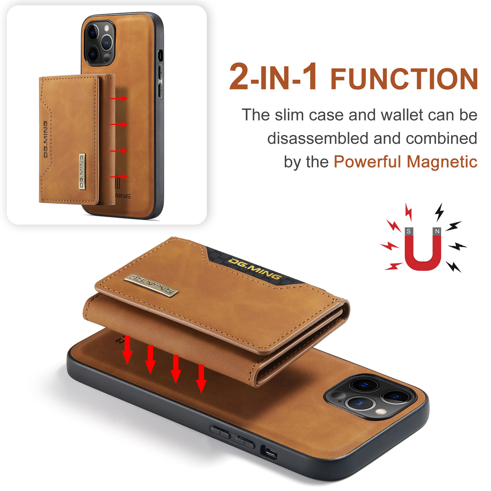 M2 Handyhülle für iPhone13 Magnetkartentasche iP12 Pro Max Magnet Split Wallet Schutzhülle aus Leder_voghion.com