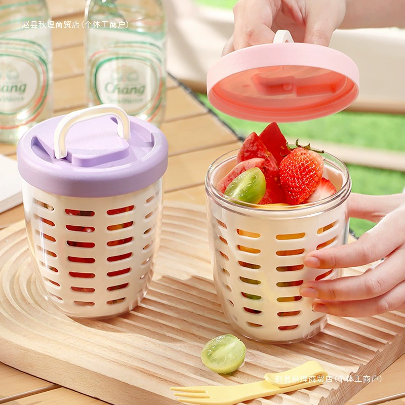 Японская чашка для фруктов с вилкой, портативная, портативная, большая емкость для пищевых фруктов для учащихся начальной школы, которые можно взять с собой на работу.