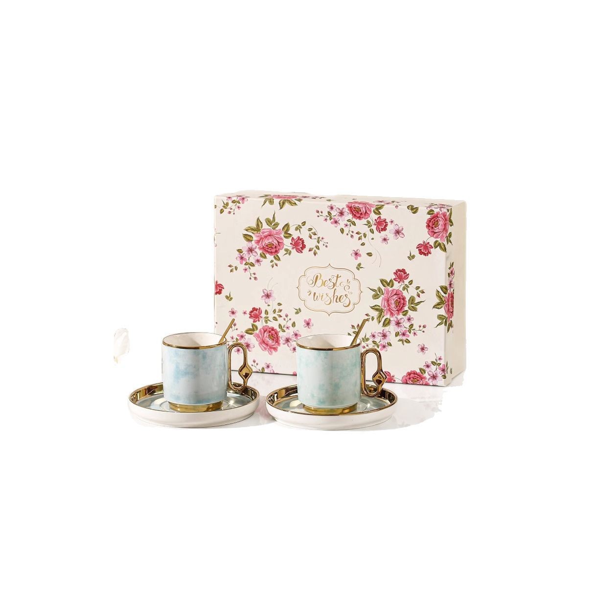 Taza de té de la tarde transfronteriza creativa, taza de platillo, juego de caja de regalo de cerámica, taza de café, taza de galvanoplastia, taza de alto valor