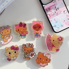 ダイヤモンド付きサマーブラックレザーキティ猫、あらゆる携帯電話に適していますエアバッグホルダー3m粘着デスクトップアーティファクト漫画