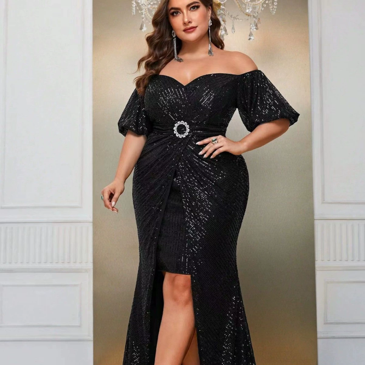 Европейские и американские новые блестки с кружевной талией тонких слов