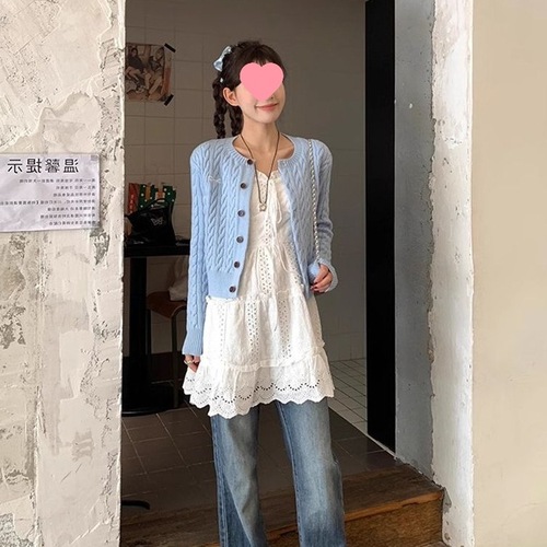 White lace strap dress for women, 2025 spring, can be worn as a layering piece, floral French ballet style dress