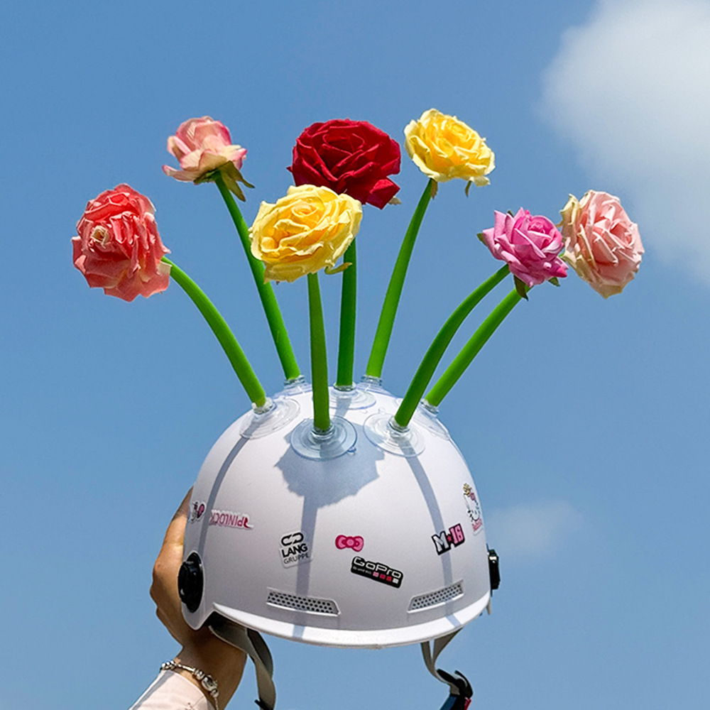 Helmet decoration rose flower, artificial flower cute suction cup sunflower, universal for motorcycle and electric scooter helmets