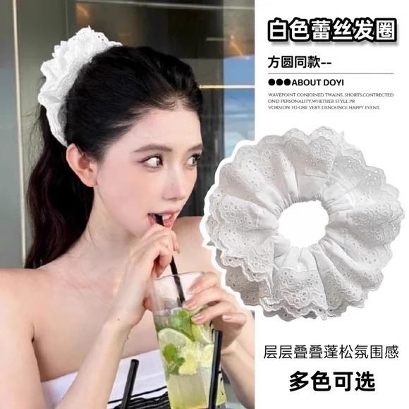 Anillo de cabello de intestino grande para mujeres 2025 nueva sensación de alta calidad bola cabeza de cola de caballo encaje flor cabello cuerda de cabello de alta elasticidad tocado