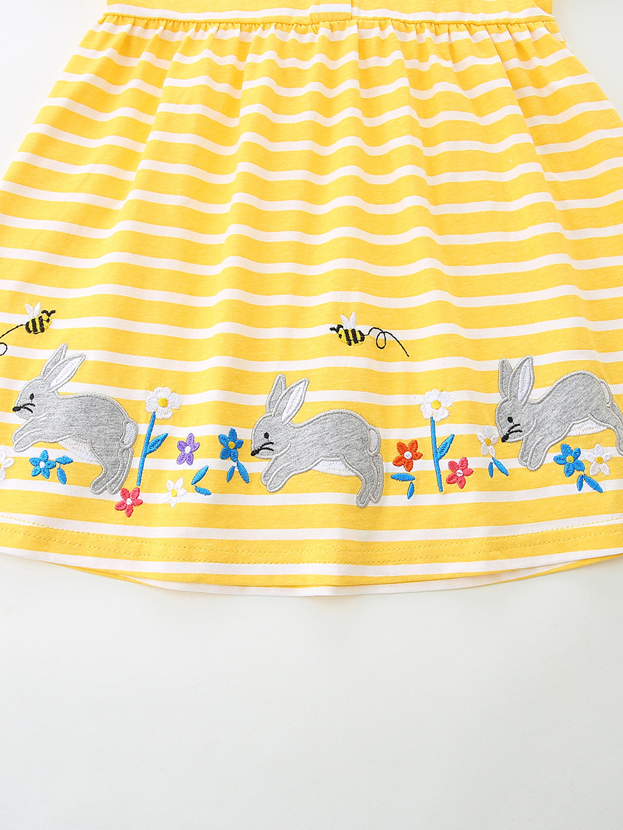 Nuevo vestido de niña de verano dibujos animados animales bordados falda de princesa infantil de punto falda de niña de algodón transfronteriza