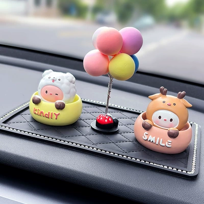 Console, Car Decoration Supplies: Car ornaments - yellow-puppy-milk-coffee-deer-mini-colorful-balloon-ornaments-small-diamond-encrusted-cushion