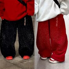 弯刀裤秋冬满天星烫钻加绒阔腿裤儿童酷帅炸街洋气裤子潮0203A056