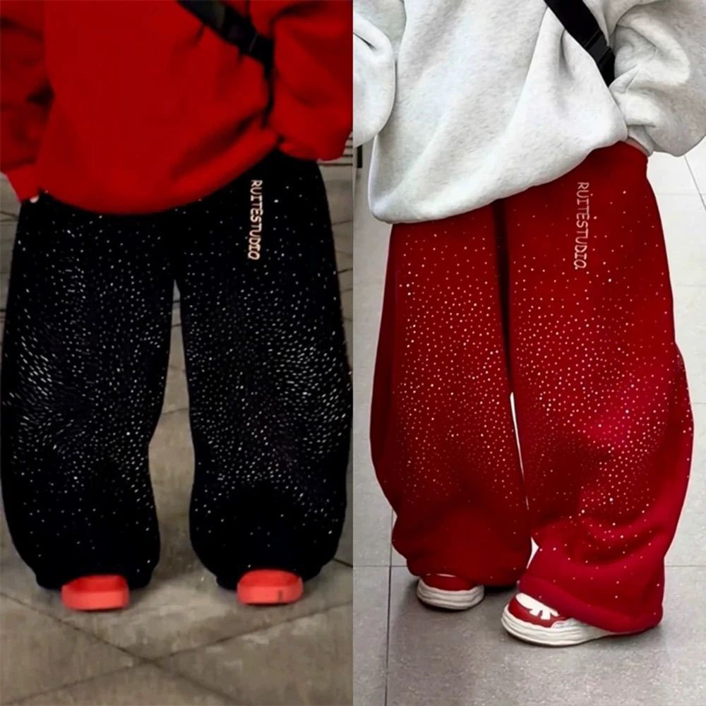 弯刀裤秋冬满天星烫钻加绒阔腿裤儿童酷帅炸街洋气裤子潮0203A056