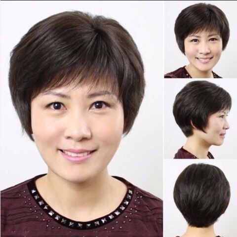 Middle-aged and elderly women with short hair, short straight hair, temperament, lifelike, natural and fluffy female wigs for mothers, full real hair, short hair