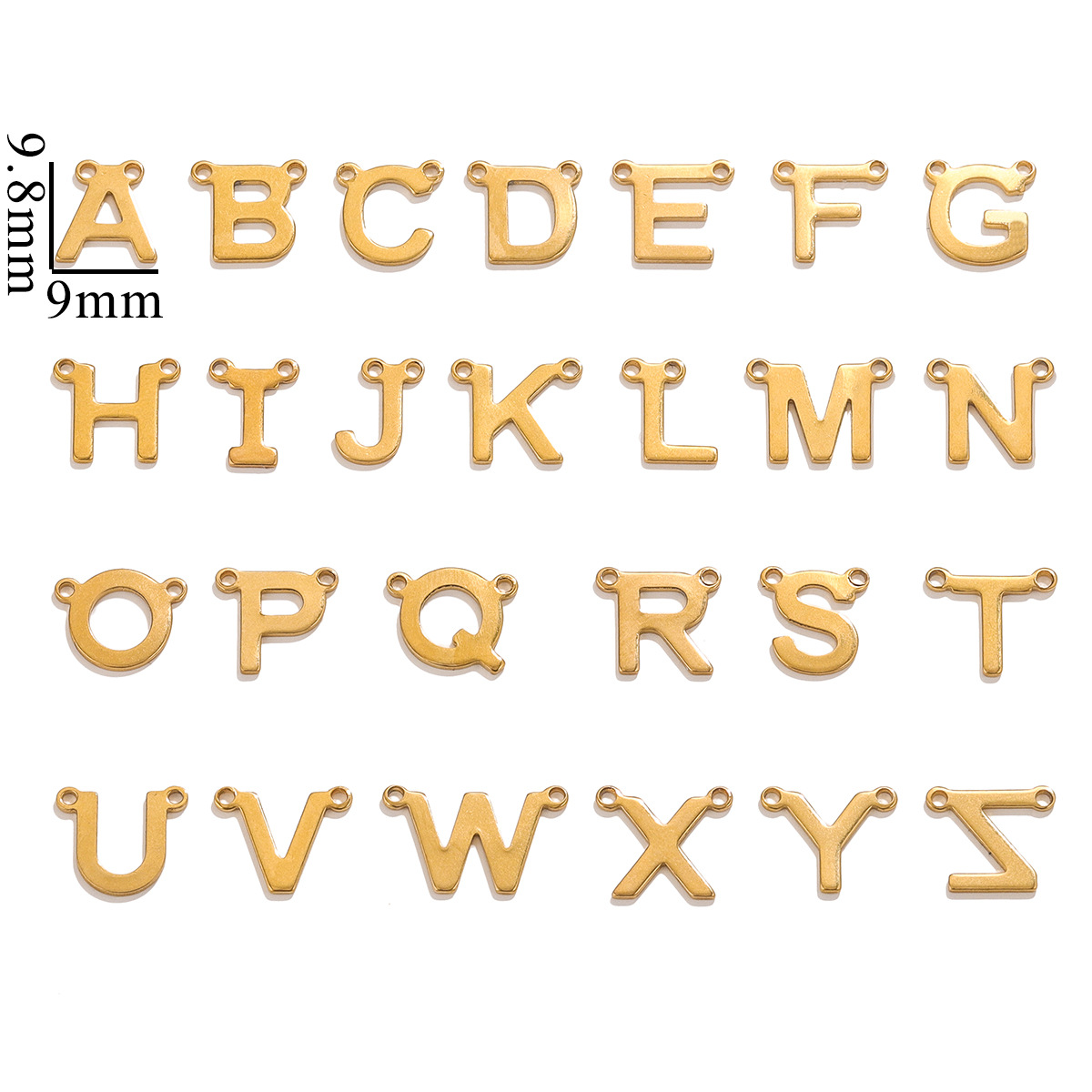 Acero inoxidable impermeable de oro 18K 26 mini letras collar colgante colgante de doble agujero colgante accesorios de moda DIY