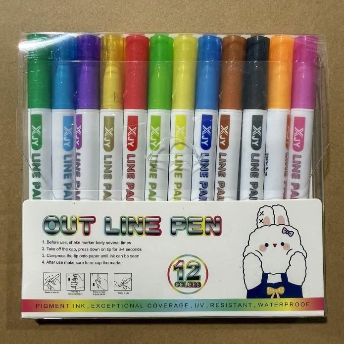 Fantasía doble línea de contorno de la pluma 8 colores 12 colores traje DIY resaltador pluma de contorno estudiante pintura pluma de marcado de dos colores