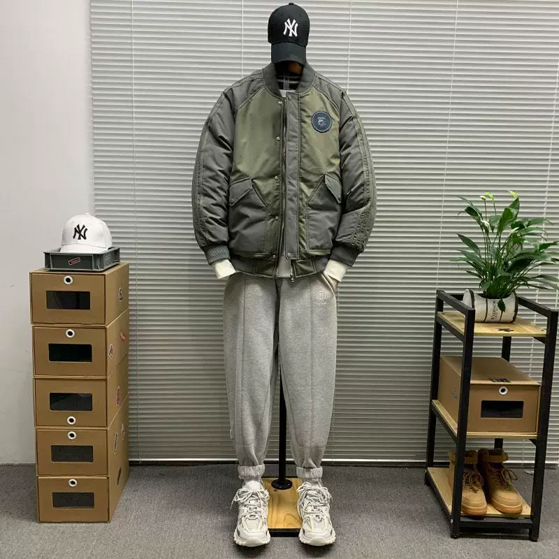 Japanese baseball winter down jacket for leisure, oversize, increased thickness