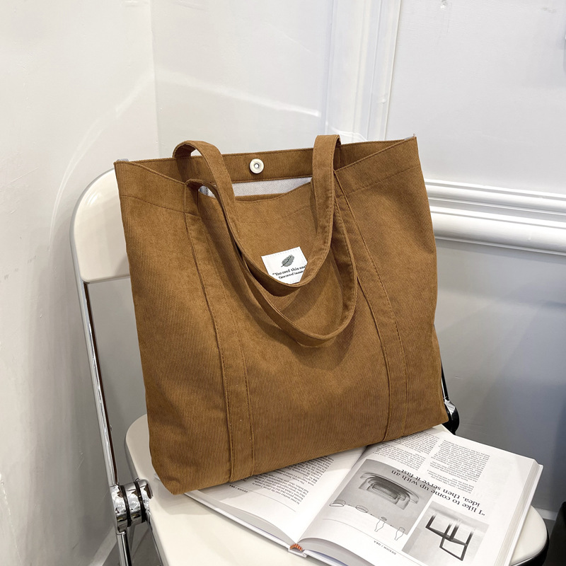 Bolso tote de pana vintage estilo chic, bolso grande de hombro para verano, retro, para estudiantes image 1