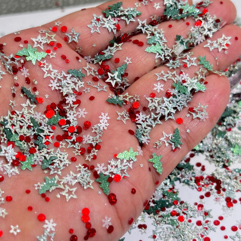 Autumn and Winter Christmas Nail Art Jewelry Sequin Glitter Cut Out Five-Pointed Star Christmas Tree Snowflake DIY Handmade Toy Material