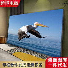 沙滩海浪装饰帆布画日落海鸥风景无框挂画亚马逊跨境一件代发2736