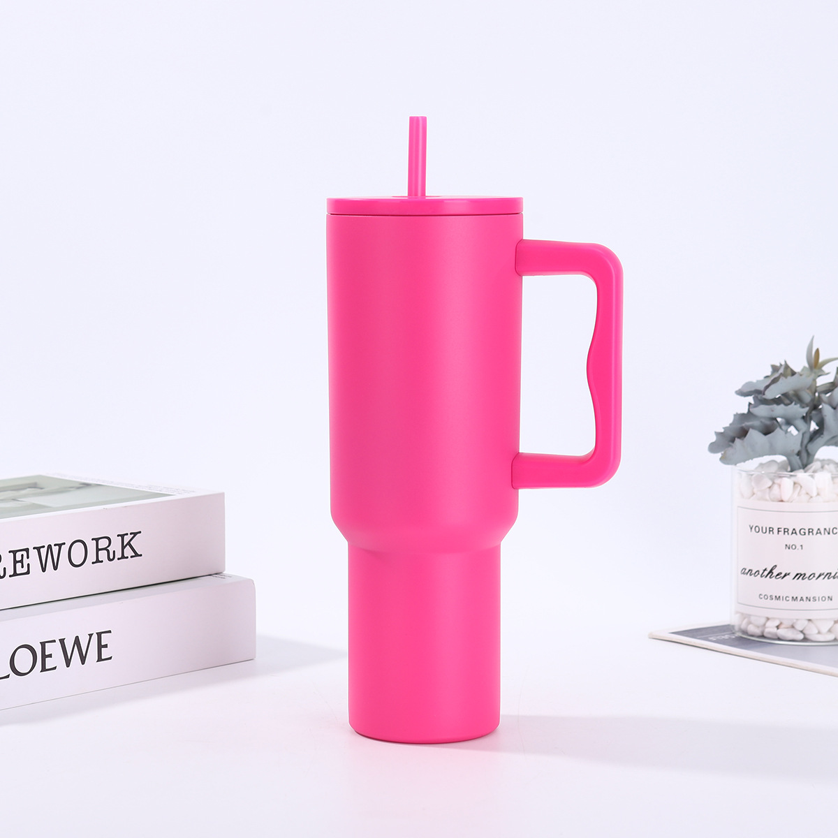 Vaso para coche de 40 oz de tercera generación de Amazon, vaso portátil para exteriores con asa, vaso de doble capa con aislamiento al vacío para frío y calor, vaso portátil para exteriores