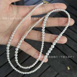 4-6mm淡水珍珠60cm毛衣链渐变大小正圆无暇纯银OT扣设计款秋冬新