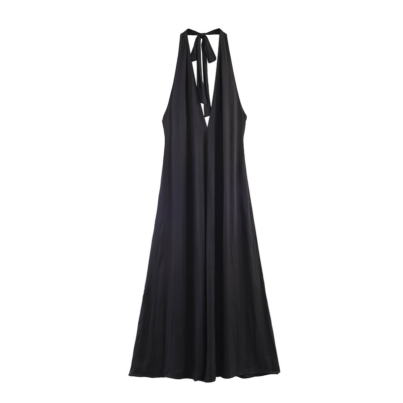 Cross-Border Wholesale Women's New Style Silk Satin Texture Halter Neck Midi Long Dress 4772386