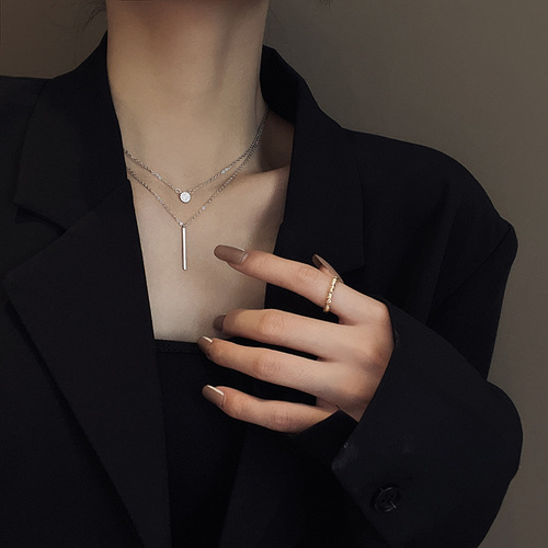 European and American retro double-layer necklace women's niche design light luxury stacked pendant ins cold style titanium steel clavicle chain