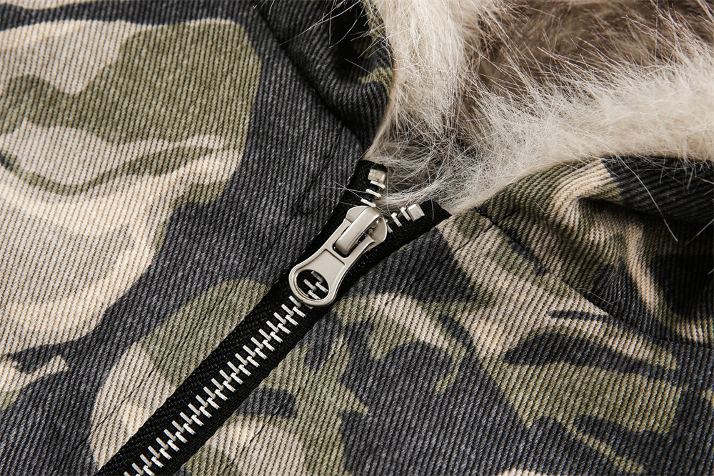 ​​Men's Winter Hooded Cotton Jacket With Fur Collar, Loose Fit Streetwear Coat With Decorative Pockets, Denim Style For Casual Wear​​_viptrois.com