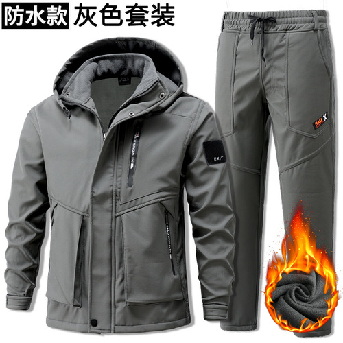 Winter thickened velvet work clothes suit for men, cold-proof, warm, waterproof and wear-resistant work clothes, labor protection clothes, outdoor jackets