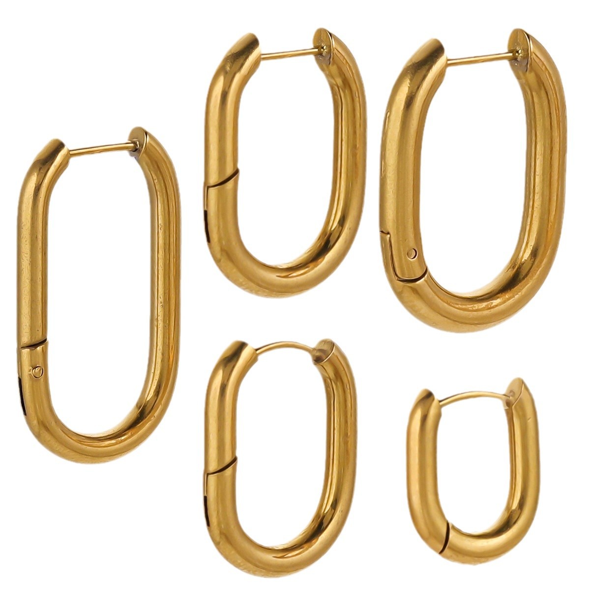 Europa y América de moda pendientes de acero de titanio pernos de orejas de acero inoxidable 304 en forma de U temperamento de diseño retrógrado oval