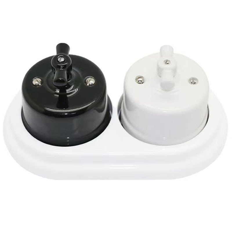 Cross-Border Vintage Ceramic Wall Switch for Home Decoration, Rotary Switch, European Standard Power Socket, French Plug 250V Panel